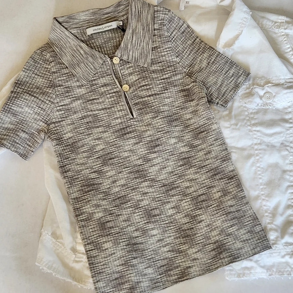 NWT || STITCHES & STRIPES || heathered gray, polo, collared, ribbed, fitted - Picture 2 of 6